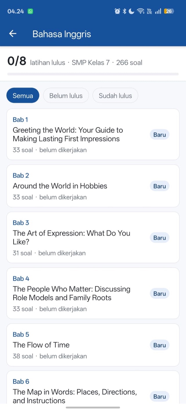 Latihan: daftar bab satu buku dengan jumlah soal