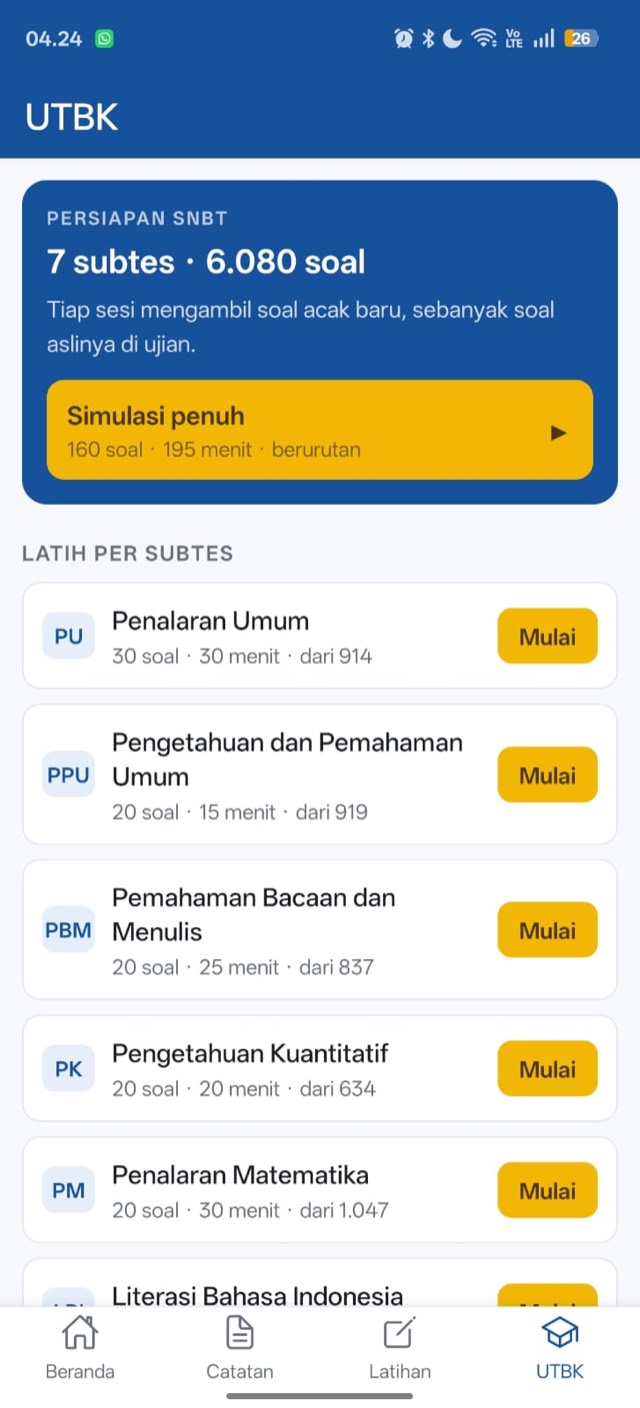 UTBK: simulasi penuh dan tujuh subtes