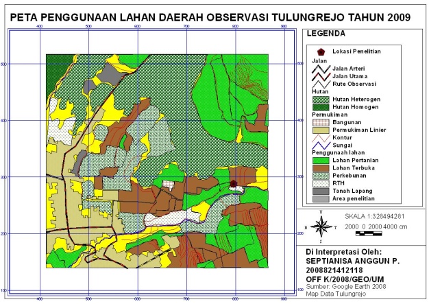 Peta Penggunaan Lahan Daerah Observasi Tulungrejo Tahun 2009 dengan Skala 1:4.000 – repository.ub.ac.id