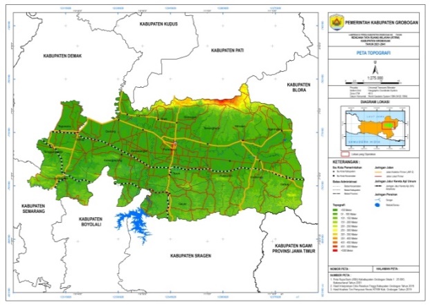 Peta Topografi Kabupaten Grobogan dengan Skala 1:275.000 – infra.proporsijogja.com